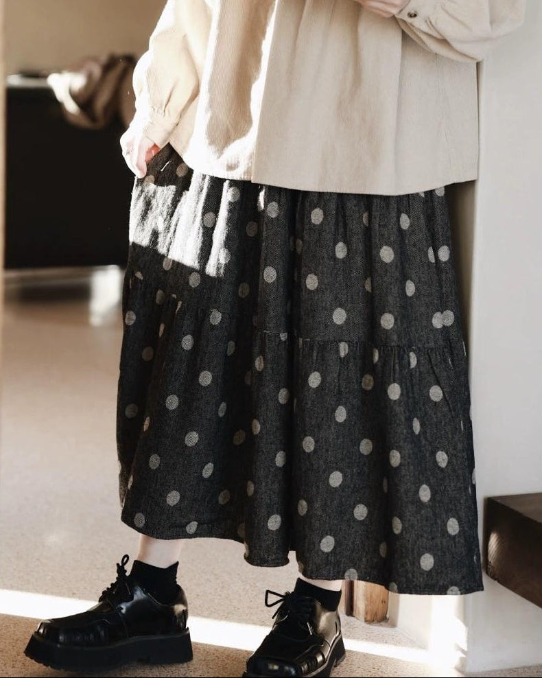 ドット柄フレアくすみスカート 10073