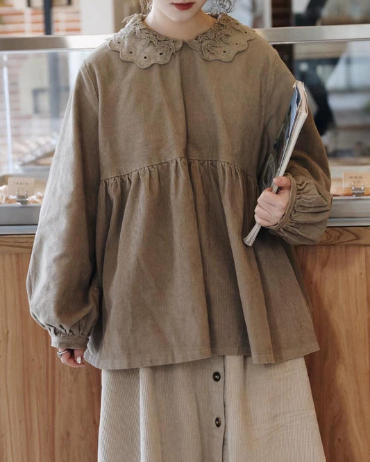 ナチュラルニュアンス レースカラーブラウス 10106