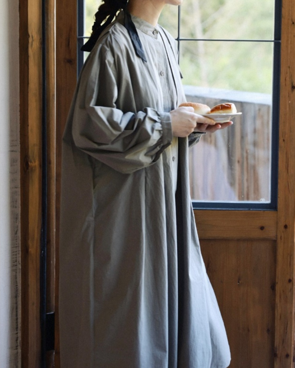 スタンドカラープリーツシャツワンピース 10088