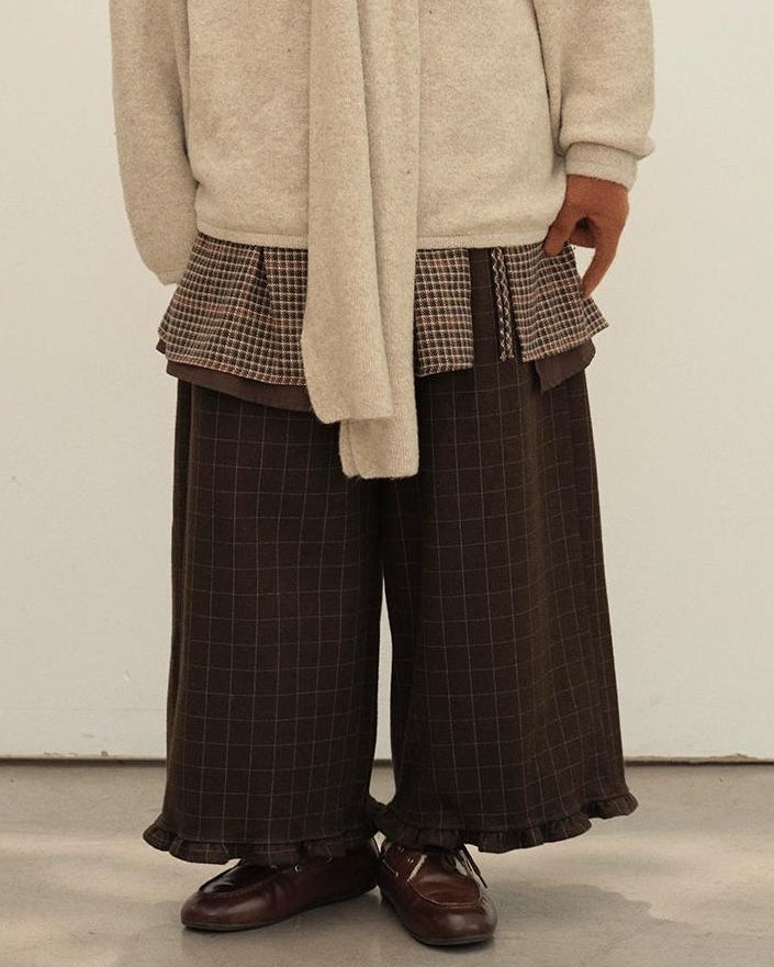 フリルレトロチェックワイドパンツ 10142