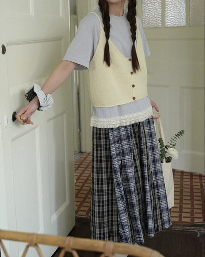 レトロチェックパッチミディスカート 10274