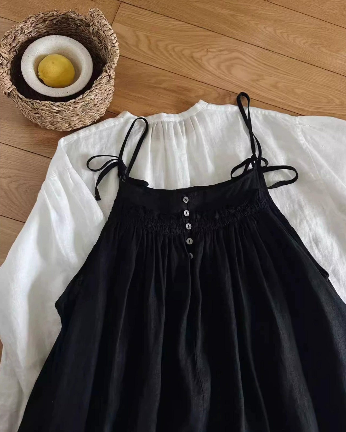 バックボタンリボンストラップワンピース 10016