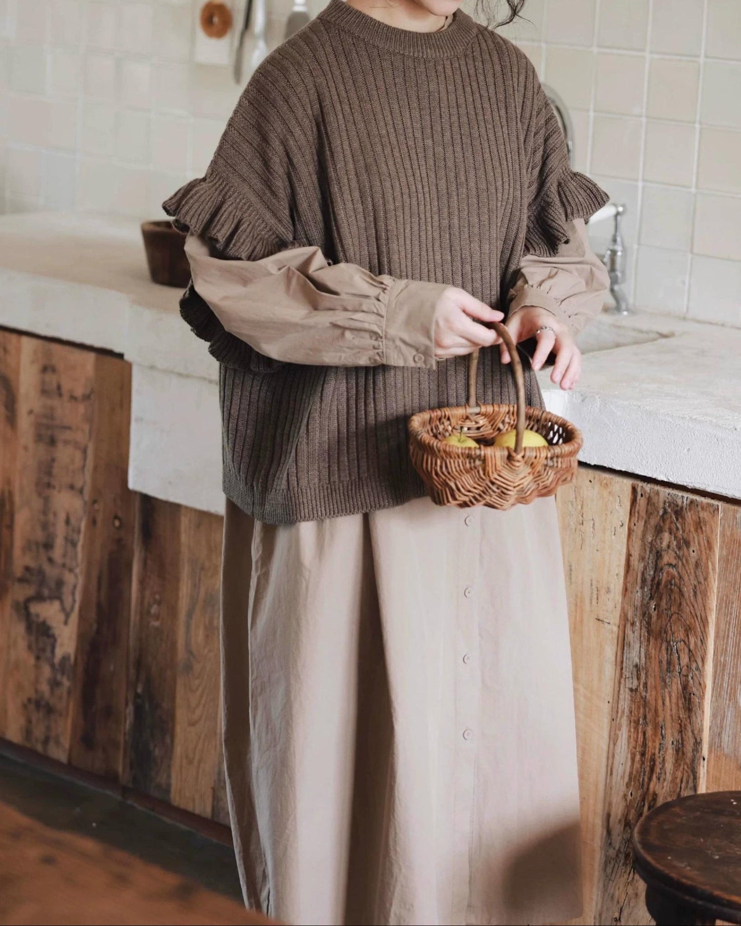 フリルリブニットベスト 10076