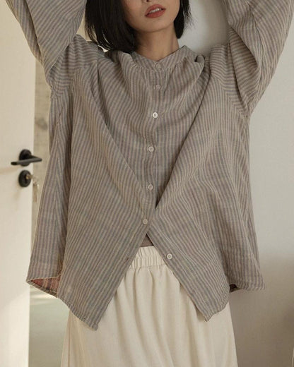 ストライプスリムバンドブラウス 10279