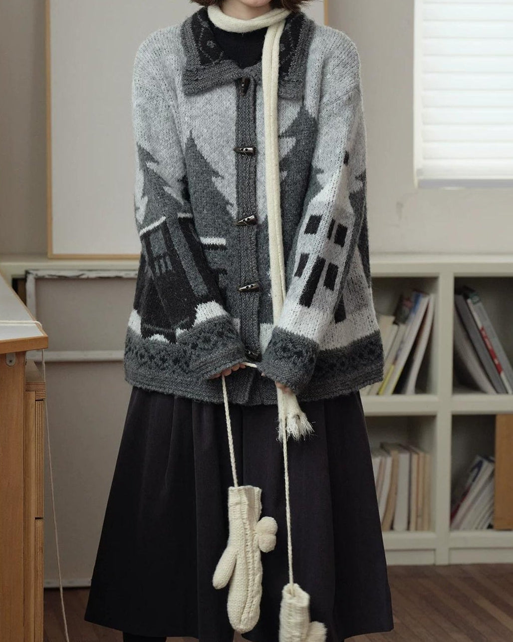 スカンディウッドパターンニットカーディガン 10165