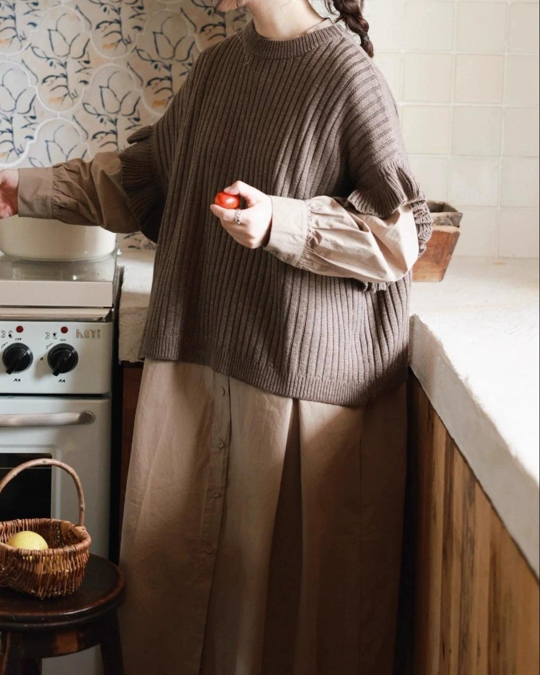 フリルリブニットベスト 10076