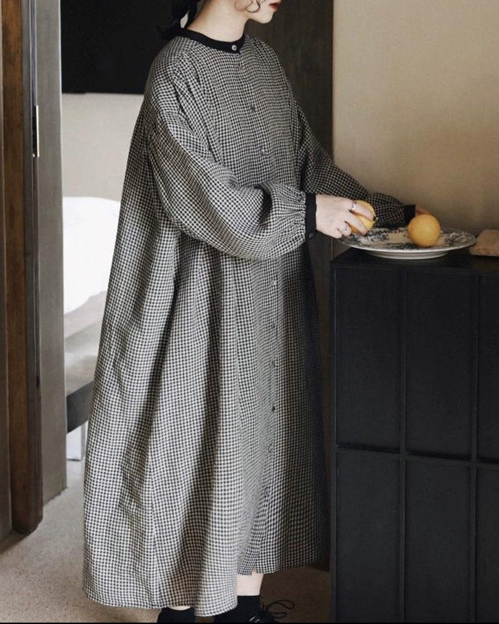 バイカラーチェック柄シャツワンピース 10026