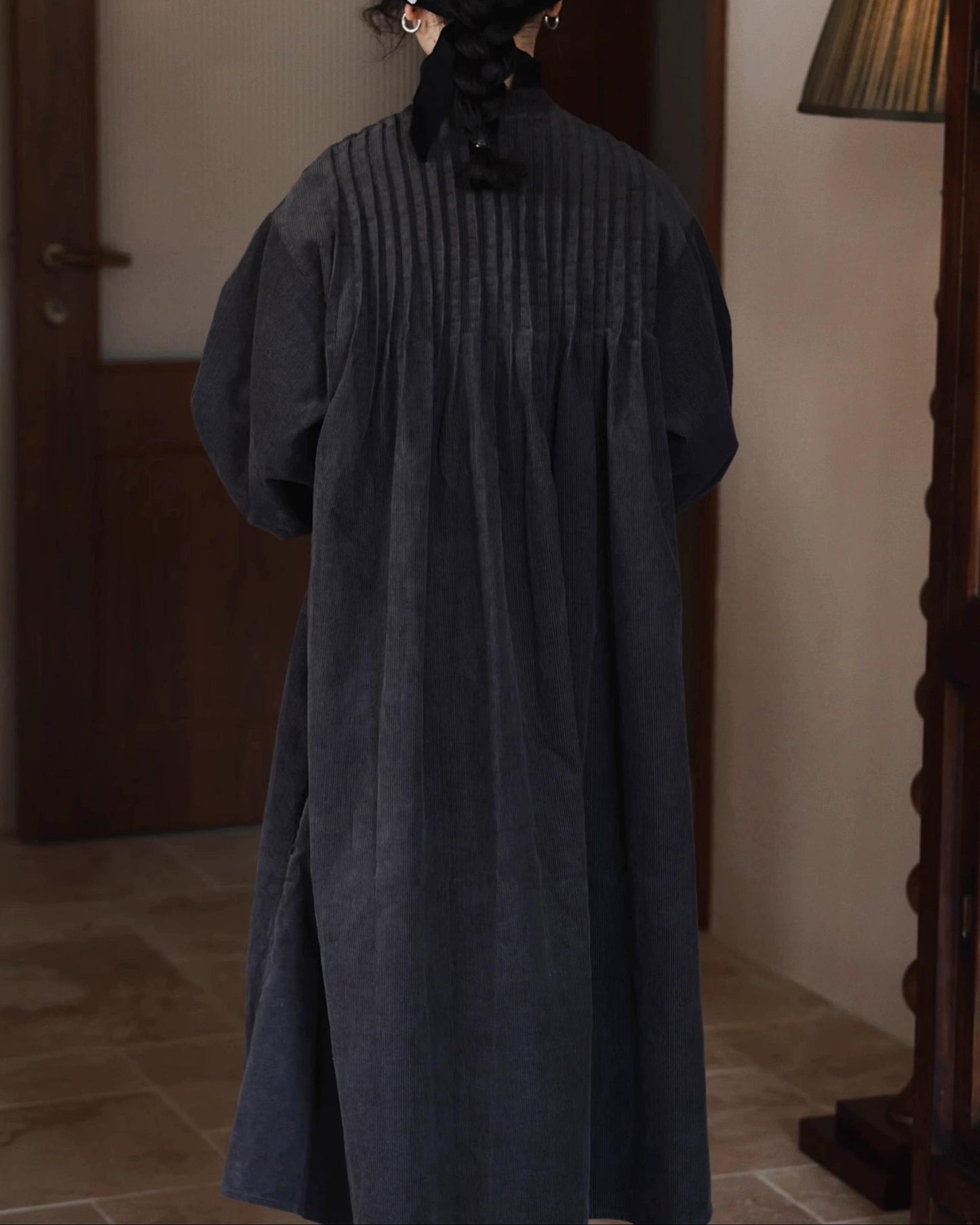 ピンタックコーデュロイシャツワンピース 10035