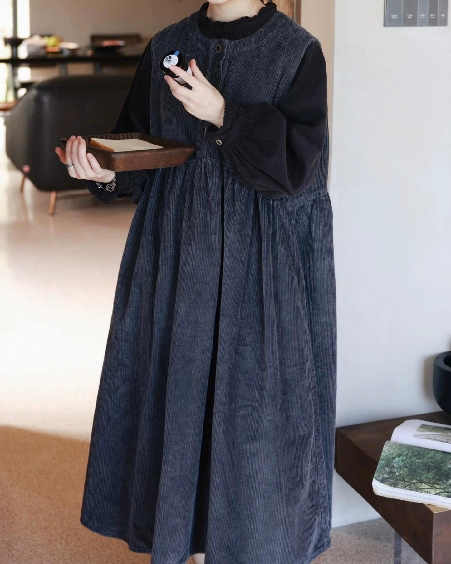 ハーフボタンコーデュロイベストワンピース 10062