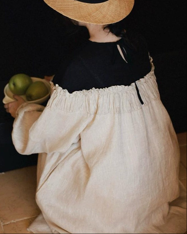 パフスリーブバイカラープリーツワンピース 10020