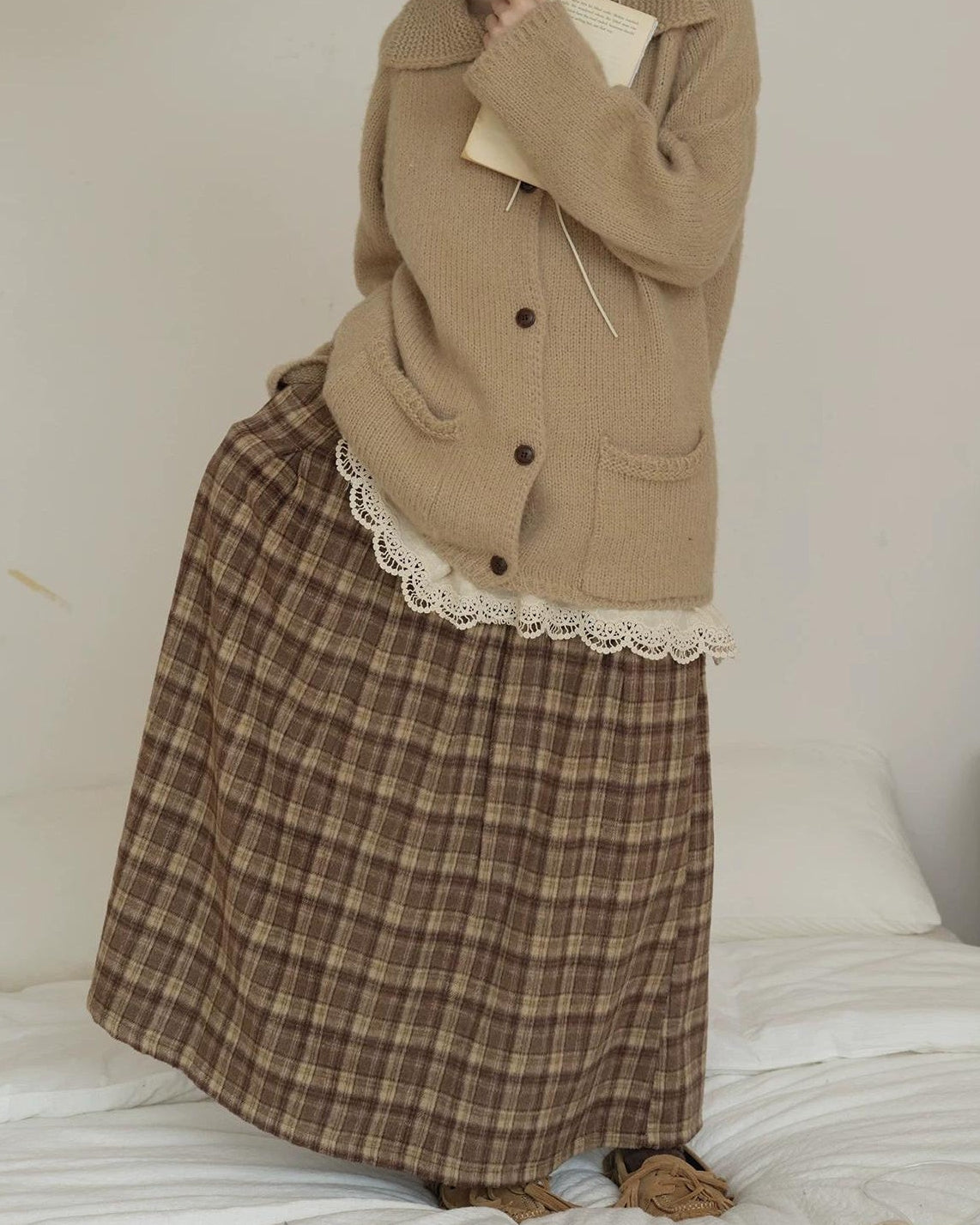 ラテチェックAラインミディスカート 10156