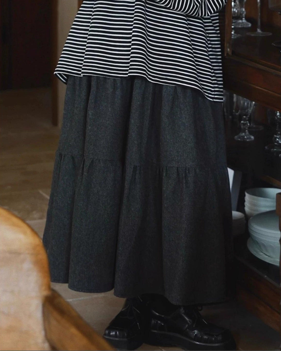 ハイウエストレトロティアードスカート 10037