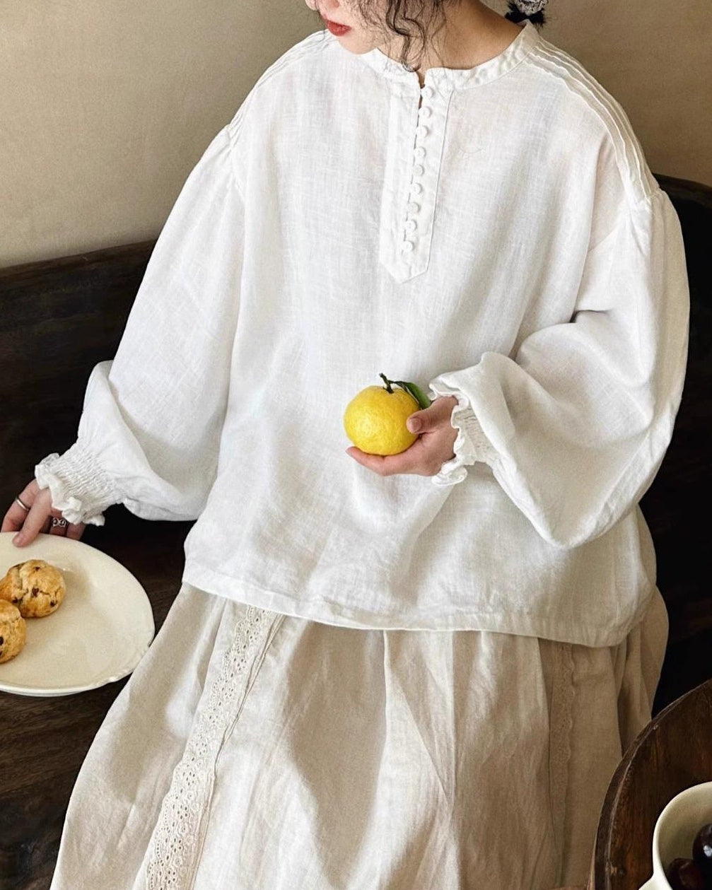 ハーフボタンアコーディオンプリーツブラウス 10053