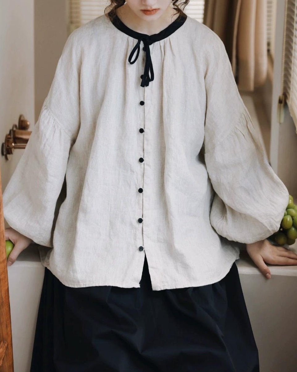 ノルディックバイカラーリボンブラウス 10098