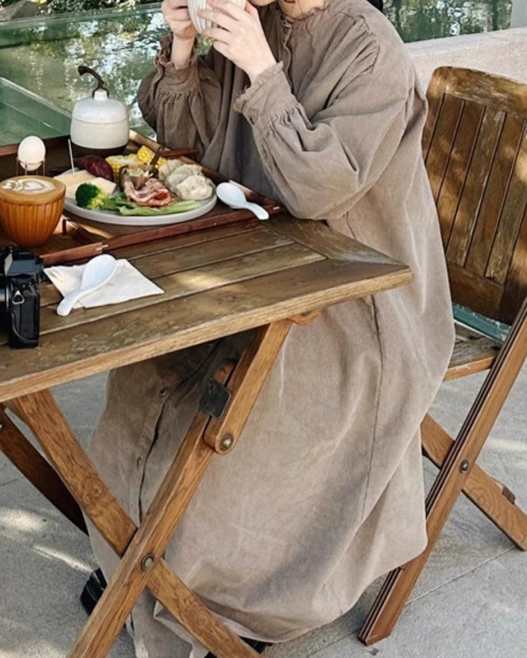 フリルネックコーデュロイシャツワンピース 10063