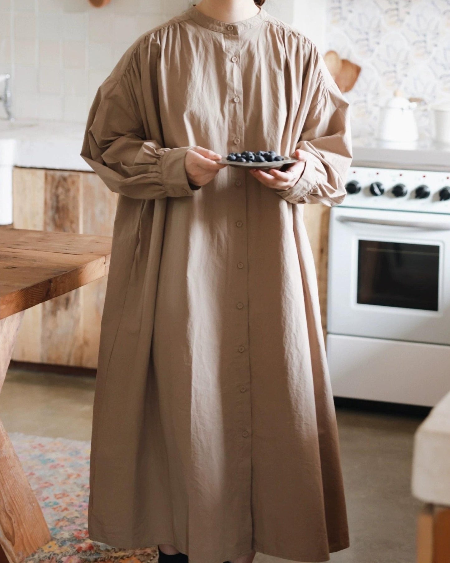 ウッドベージュロングワンピース 10075