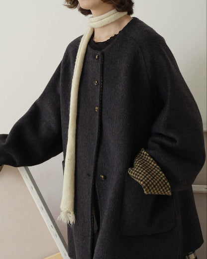 ノーカラーレトロチェックコート 10189