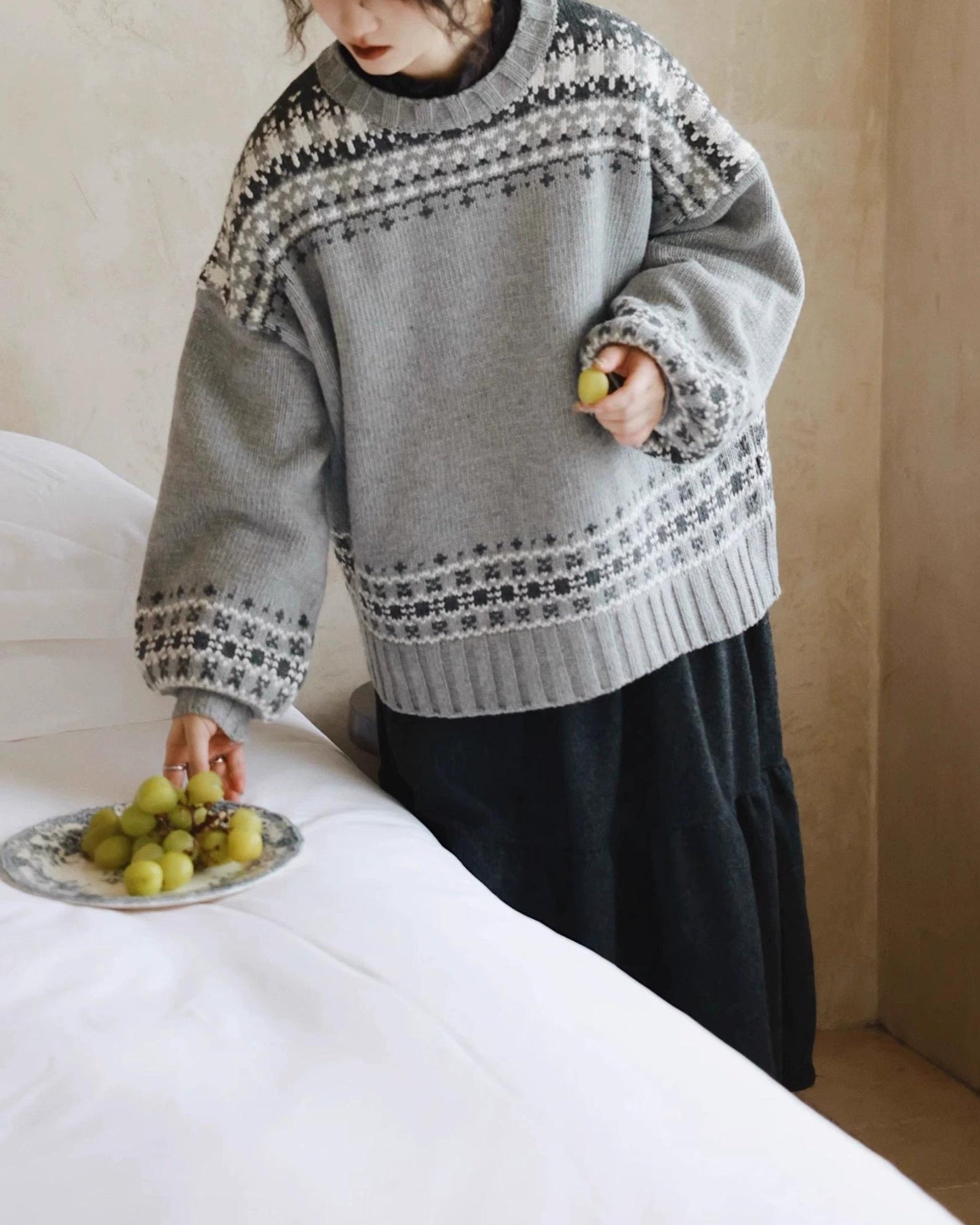 ラウンドネックノルディックニットプルオーバー 10027