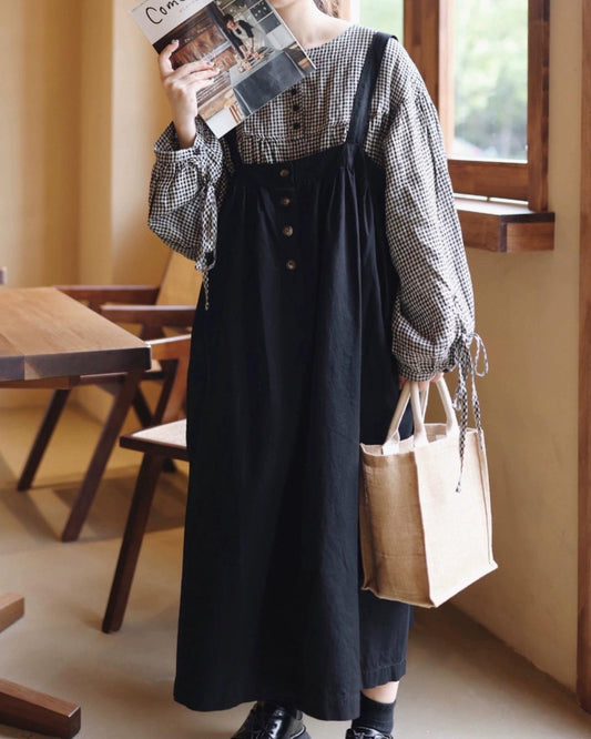 レトロボタンサスペンダーワンピース 10113