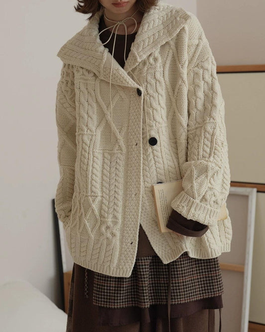 ヒュッゲラペルケーブルニットカーディガン 10155