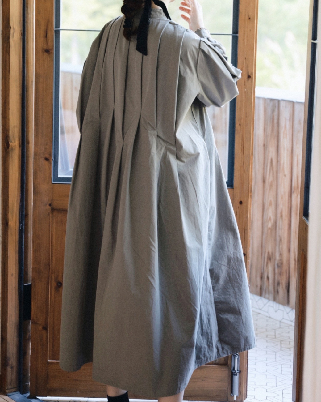 スタンドカラープリーツシャツワンピース 10088