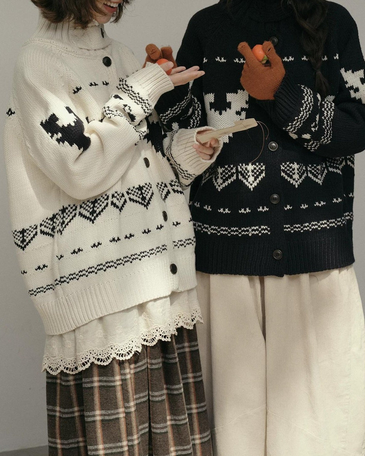 スノーパターンハイネックニットカーディガン 10173