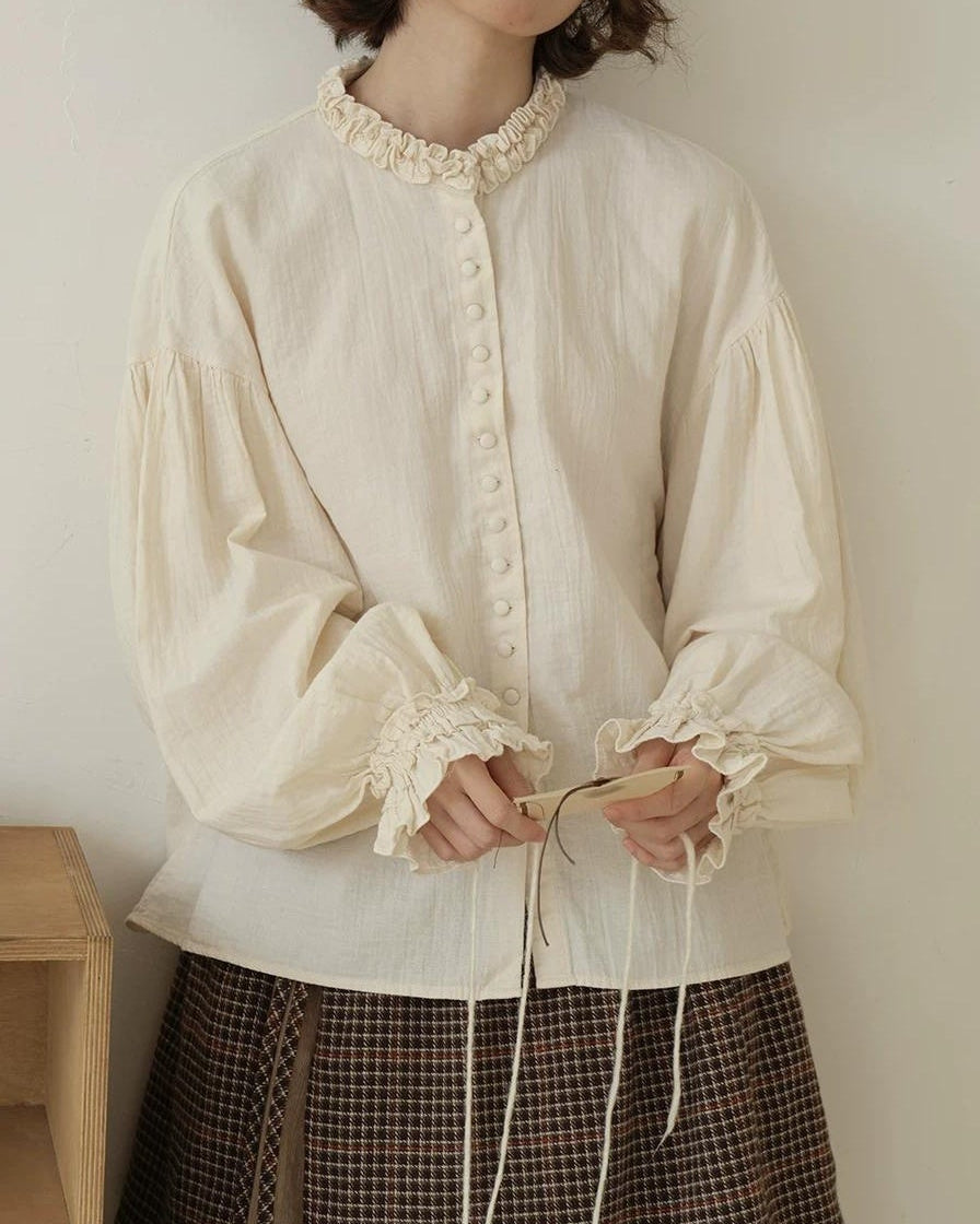 フローティフリルパフスリーブブラウス 10195