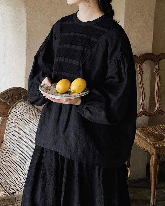 パフスリーブフレアレトロブラウス 10045