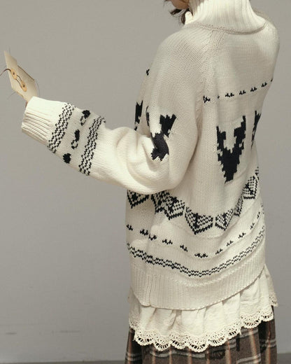 スノーパターンハイネックニットカーディガン 10173