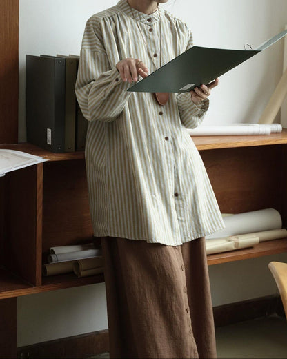 ノルヴァリーナロングバンドカラーストライプブラウス 10298