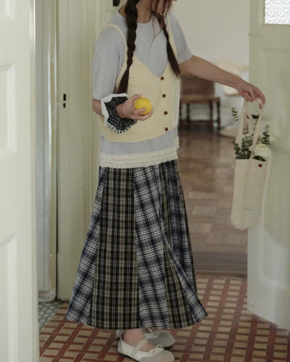 レトロチェックパッチミディスカート 10274