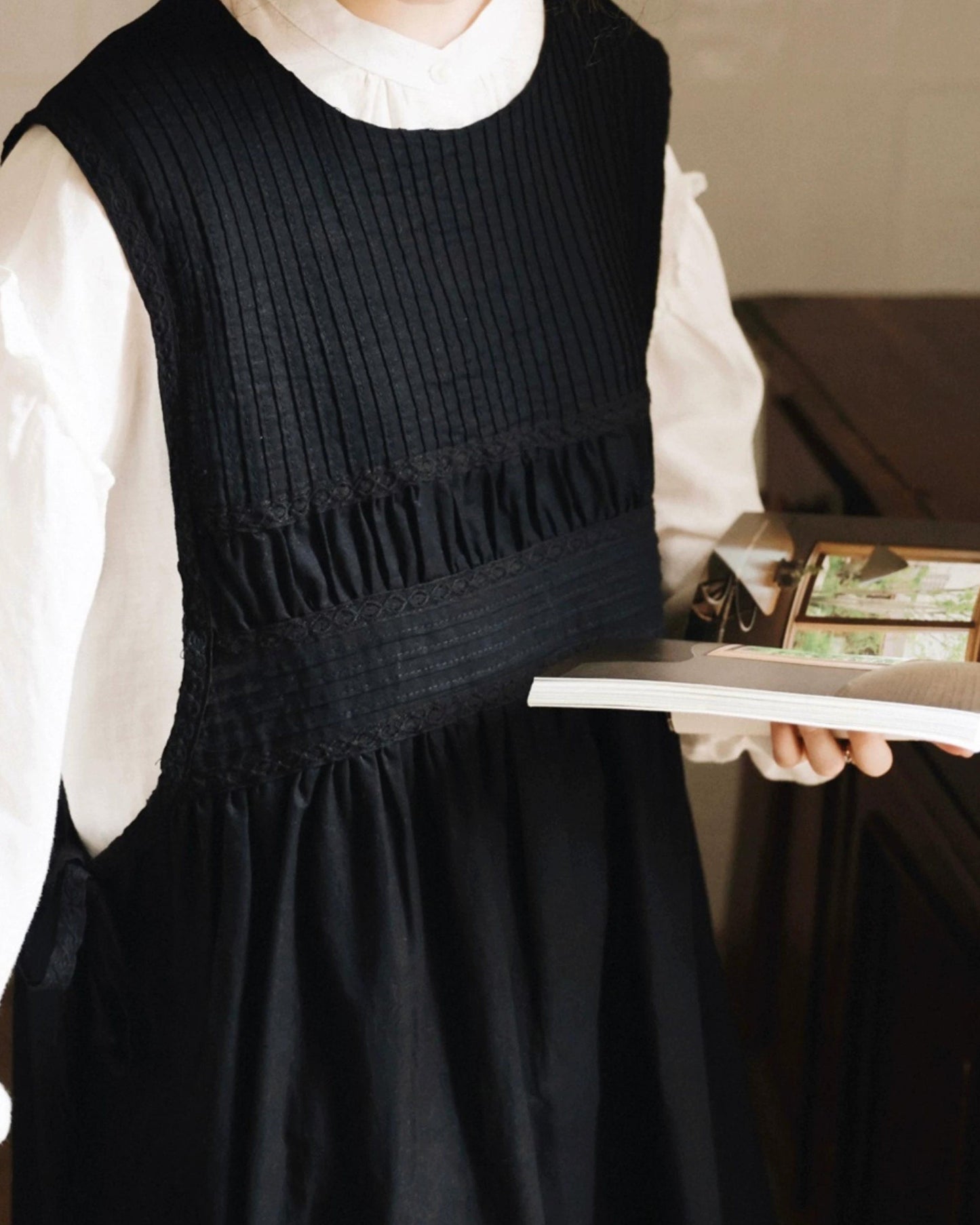 ラウンドネックレトロベストワンピース 10003