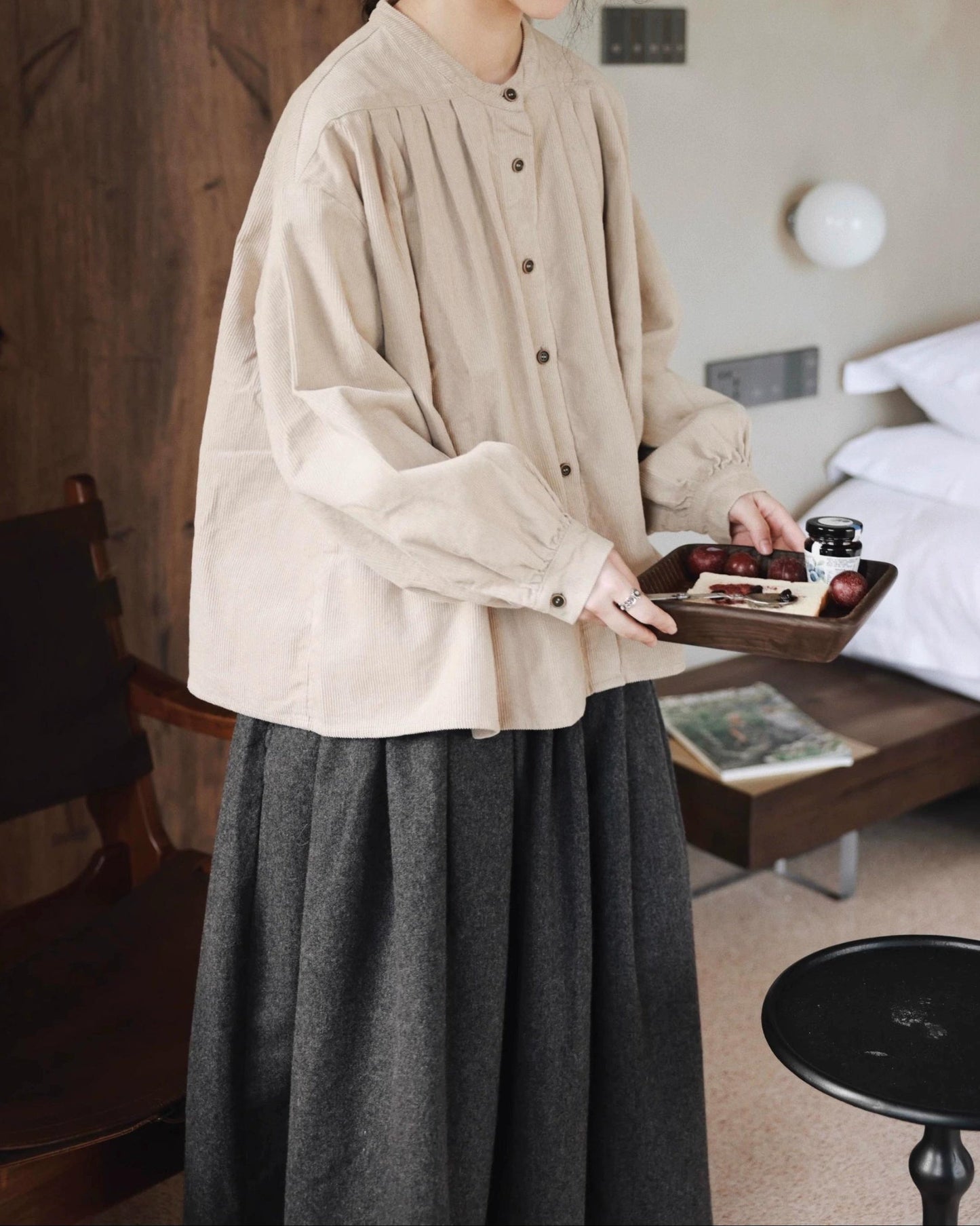 バンドカラーフレアレトロブラウス 10074