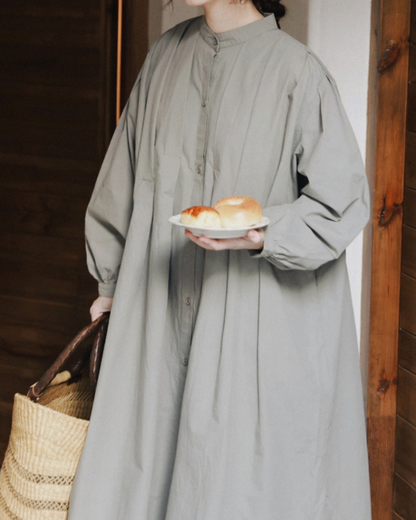 スタンドカラープリーツシャツワンピース 10088