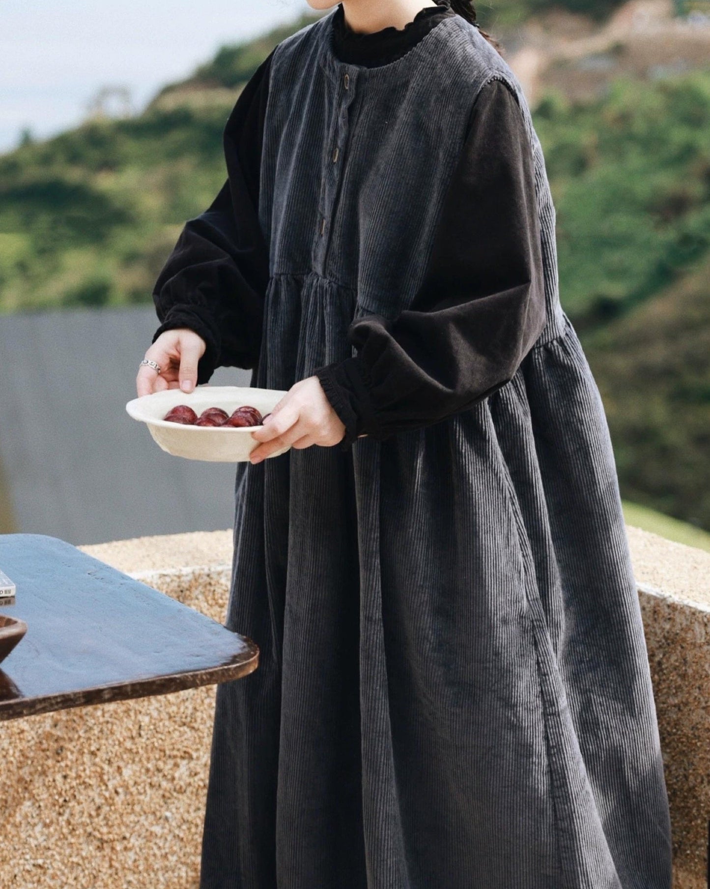 ハーフボタンコーデュロイベストワンピース 10062