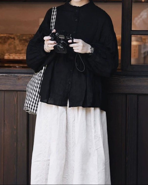 フリルネックフレアブラウス 10057