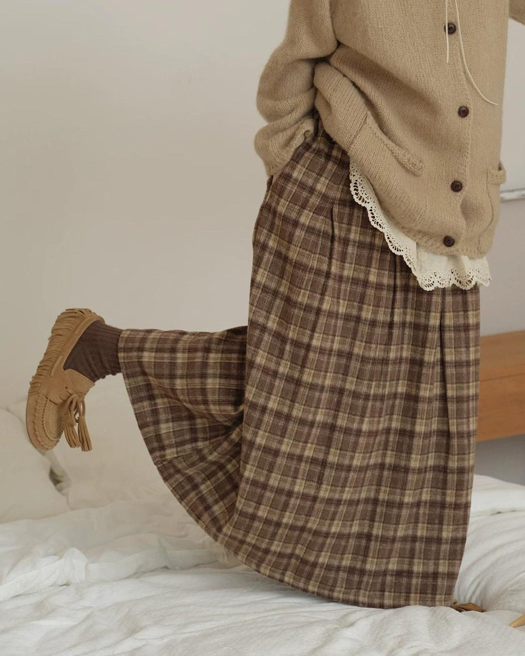 ラテチェックAラインミディスカート 10156