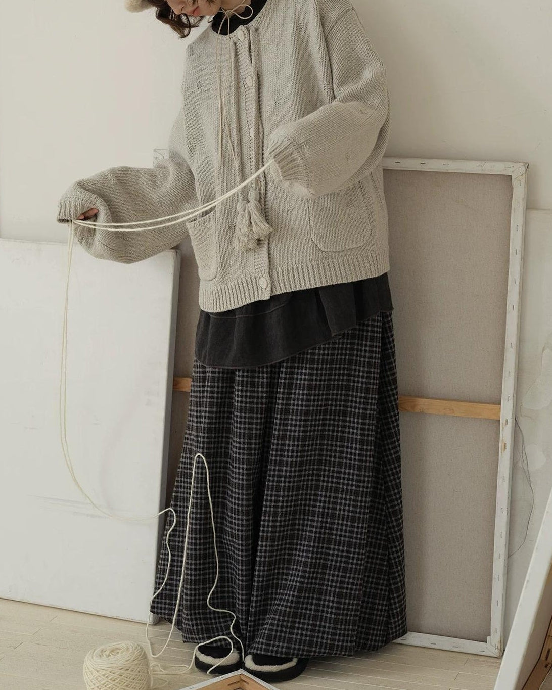 ラップランドレトロチェックロングスカート 10192