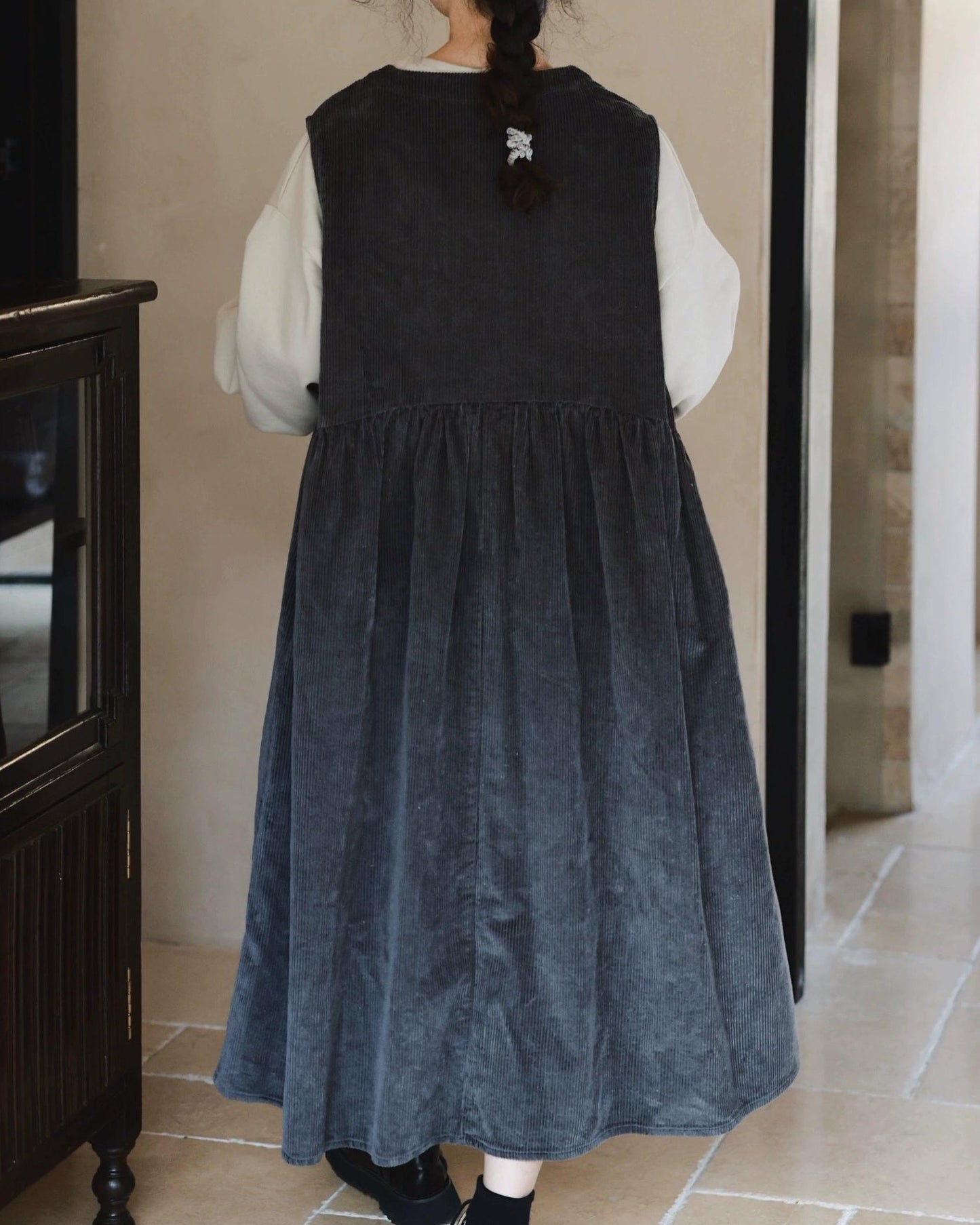 ハーフボタンコーデュロイベストワンピース 10062