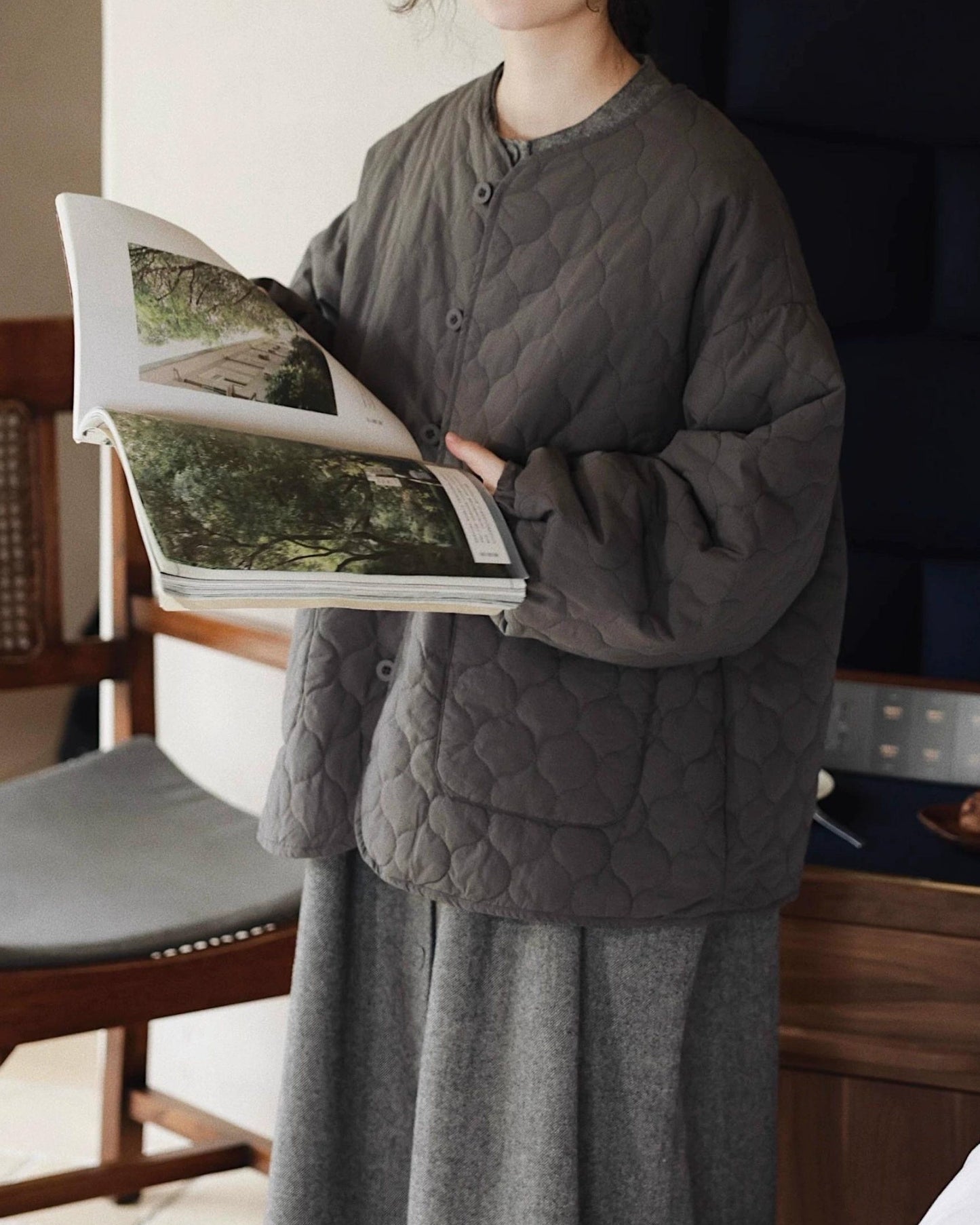 ノーカラーキルティングショートコート 10008