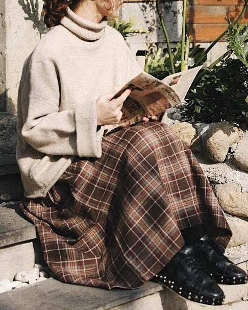 ラインプリーツレトロチェックスカート 10123