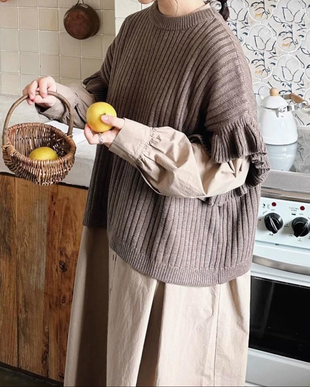 フリルリブニットベスト 10076