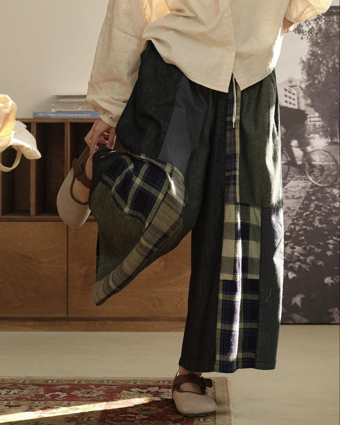 ヴィンテージチェックデニムワイドパンツ 10280