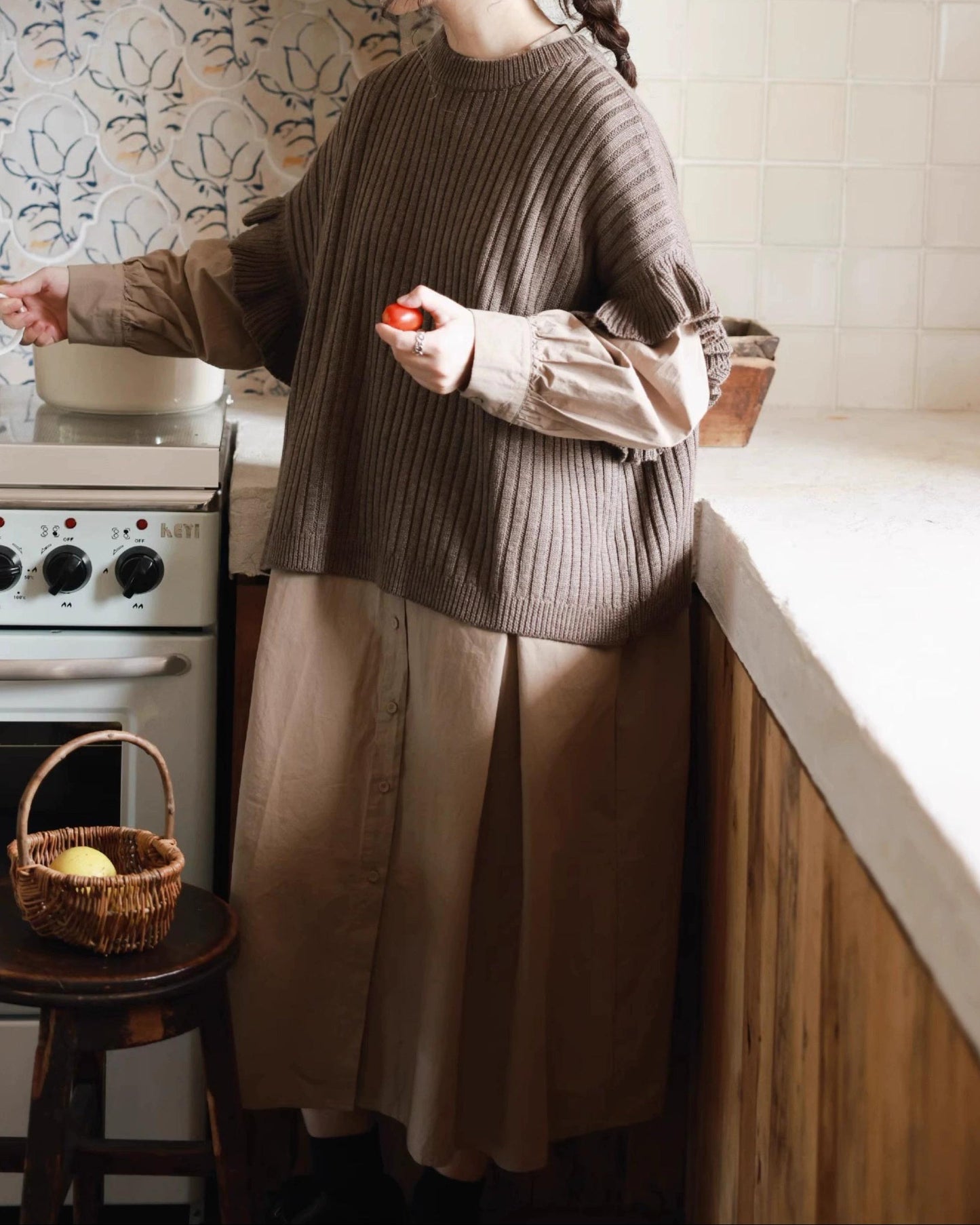 ウッドベージュロングワンピース 10075