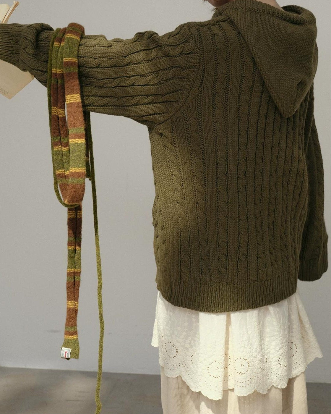 コージーケーブルフードジップカーディガン 10178