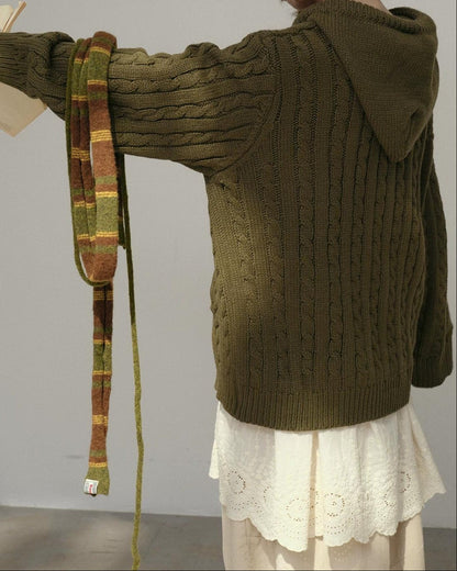 コージーケーブルフードジップカーディガン 10178