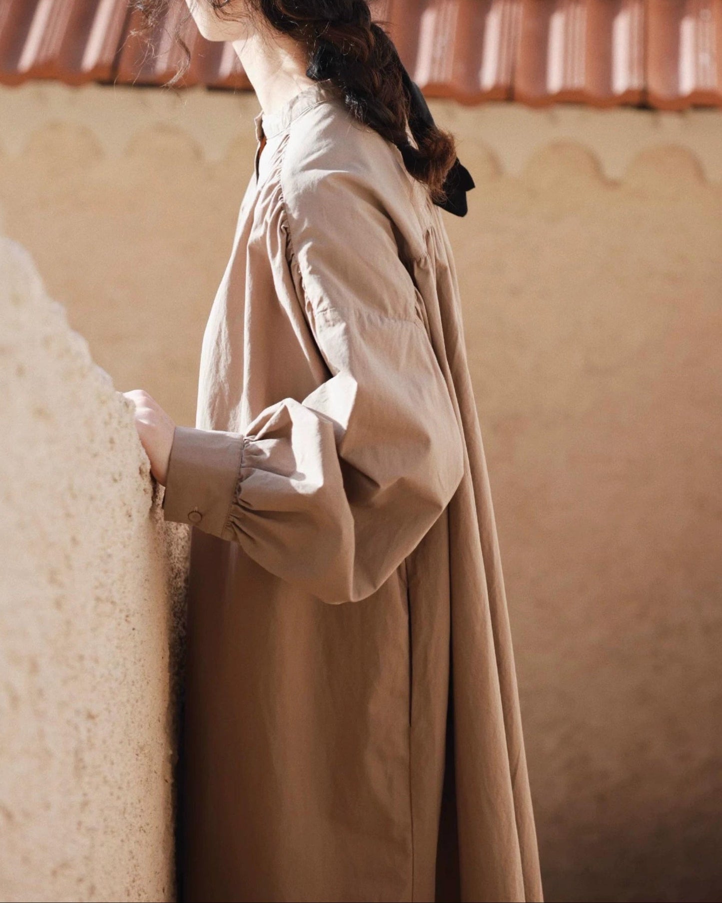 ウッドベージュロングワンピース 10075