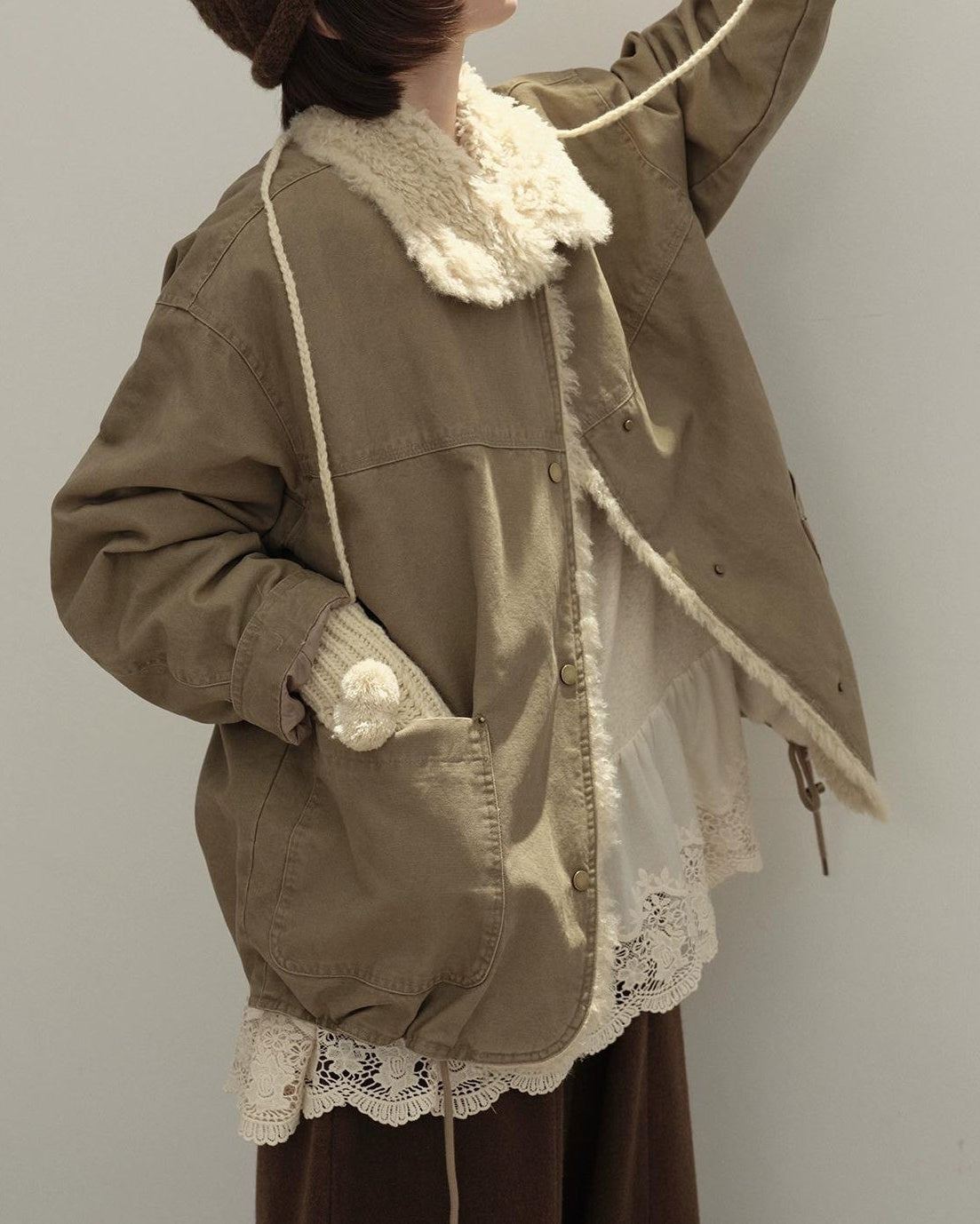 リラックスラペルフリースパーカーコート 10137