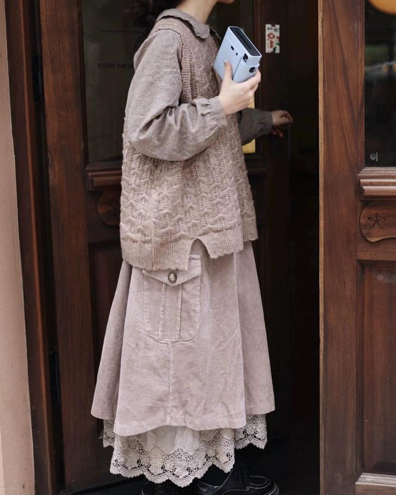 レトロポケットハイウエストコーデュロイスカート 10109