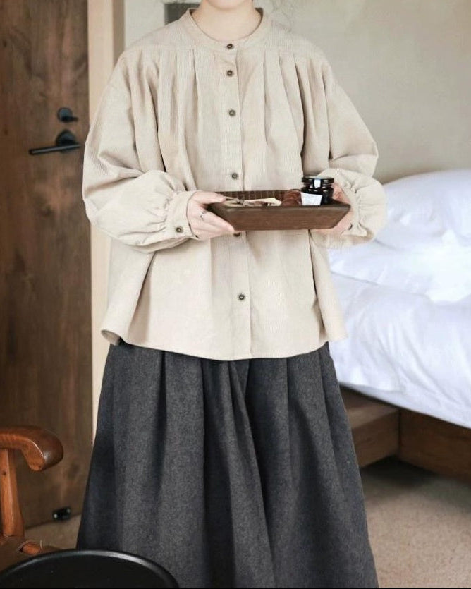 バンドカラーフレアレトロブラウス 10074